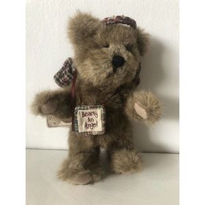 Boyds Bear Plush Bearly an Angel Brown Jointed Rascal Patchwork Halo Wings NWT